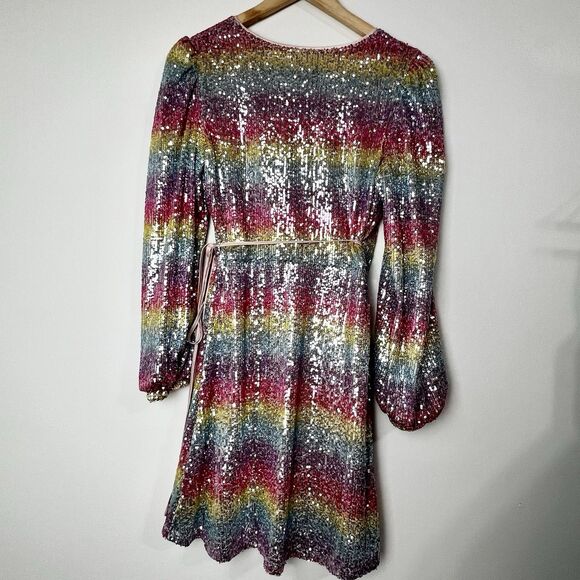 ModCloth Take A Shine Sequin Wrap Dress Rainbow Long Sleeve Women’s XS - Picture 9 of 15